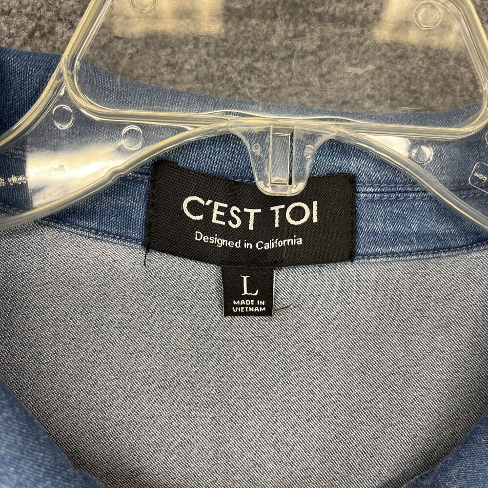 C'est Toi Jumpsuit Womens Large Denim Long Sleeve Zip‎ Up Belted Elastic Waist - Picture 11 of 16